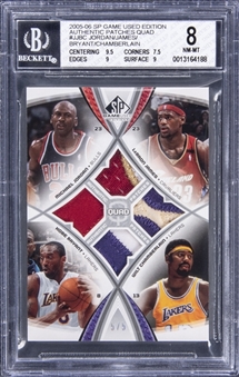 2005-06 SP Authentic Game Used Edition Authentic Patches Quad #AF4P-JJBC Jordan/James/Bryant/Chamberlain Patch Card (#5/5) - BGS NM-MT 8